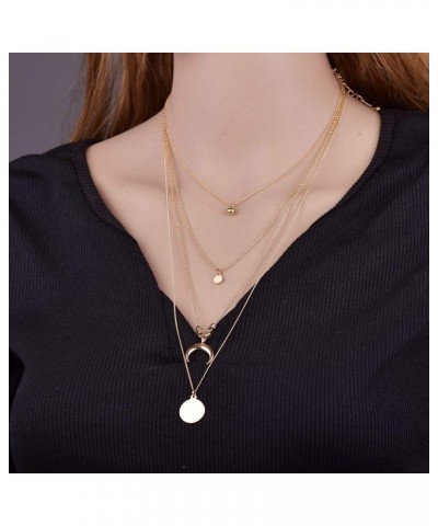 Women Multi-Layer Necklace Moon Pendant Necklace Fashion Jewelry (Gold, One Size) Gold One Size $6.15 Necklaces