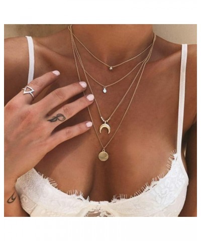 Women Multi-Layer Necklace Moon Pendant Necklace Fashion Jewelry (Gold, One Size) Gold One Size $6.15 Necklaces