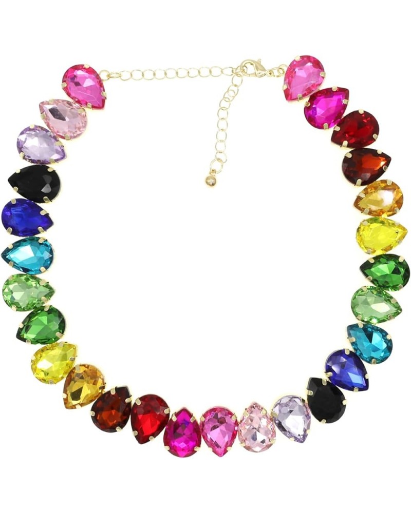 Crystal Rhinestone Choker Collar Necklace For Women Colorful Gemstones Neck Chain Trendy Sparkly Statement Piece Crystal Rhin...