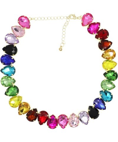 Crystal Rhinestone Choker Collar Necklace For Women Colorful Gemstones Neck Chain Trendy Sparkly Statement Piece Crystal Rhin...