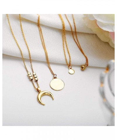 Women Multi-Layer Necklace Moon Pendant Necklace Fashion Jewelry (Gold, One Size) Gold One Size $6.15 Necklaces