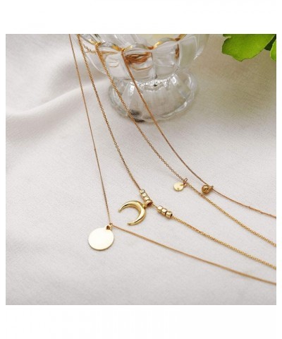 Women Multi-Layer Necklace Moon Pendant Necklace Fashion Jewelry (Gold, One Size) Gold One Size $6.15 Necklaces