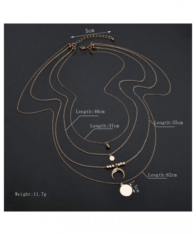 Women Multi-Layer Necklace Moon Pendant Necklace Fashion Jewelry (Gold, One Size) Gold One Size $6.15 Necklaces