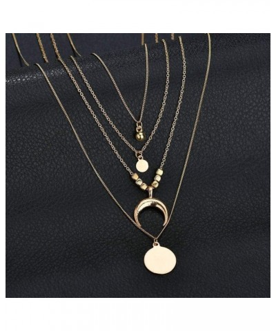 Women Multi-Layer Necklace Moon Pendant Necklace Fashion Jewelry (Gold, One Size) Gold One Size $6.15 Necklaces