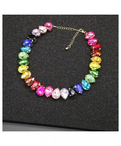 Crystal Rhinestone Choker Collar Necklace For Women Colorful Gemstones Neck Chain Trendy Sparkly Statement Piece Crystal Rhin...