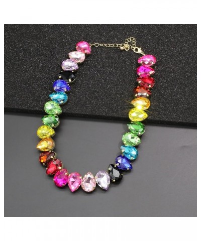 Crystal Rhinestone Choker Collar Necklace For Women Colorful Gemstones Neck Chain Trendy Sparkly Statement Piece Crystal Rhin...