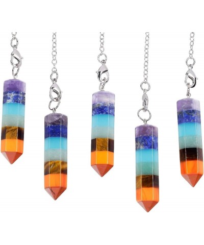 Healing Crystal Point 7 Chakra Pendulum Dowsing Reiki Quartz Stone Divination Hexagonal Crystal Wand $12.00 Necklaces