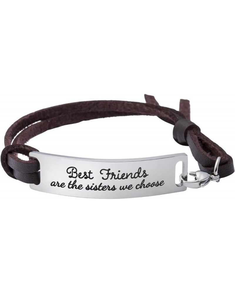 Motivational Gift Inspirational Leather Bracelet Adjustable Bangle Jewelry Stainless Steel Best friend are sisters we choose-...