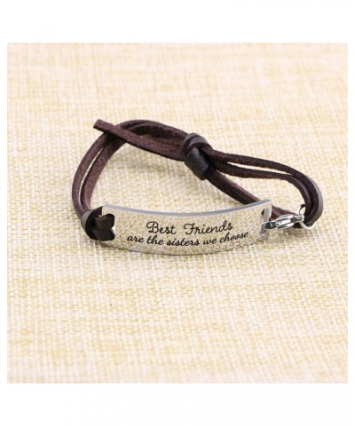 Motivational Gift Inspirational Leather Bracelet Adjustable Bangle Jewelry Stainless Steel Best friend are sisters we choose-...