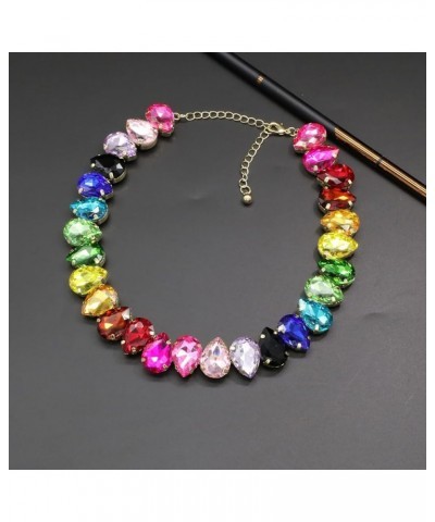 Crystal Rhinestone Choker Collar Necklace For Women Colorful Gemstones Neck Chain Trendy Sparkly Statement Piece Crystal Rhin...