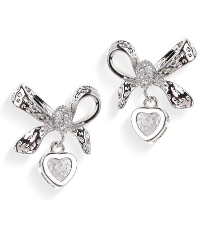 JeanBeau Bow Heart Dangle Drop Earrings for Women Girls Valentines Rhinestone Ribbon Crystal CZ Love Hearts Earing Dangling H...