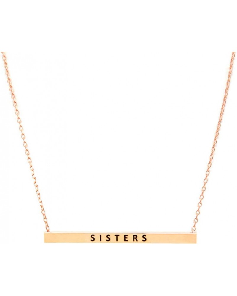 Women Gold Dipped Horizontal Inspirational Phrases Engraved Bar Pendant Necklace Sisters-Rose Gold $9.68 Necklaces