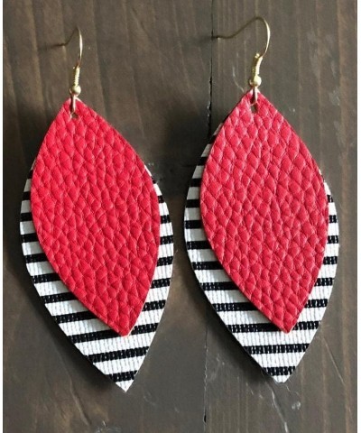 Boho Leather Earrings for Women Girls Layered Teardrop Leather Earrings American Flag Sequin Leopard Leather Drop Earrings Re...