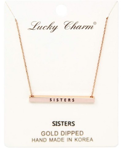 Women Gold Dipped Horizontal Inspirational Phrases Engraved Bar Pendant Necklace Sisters-Rose Gold $9.68 Necklaces