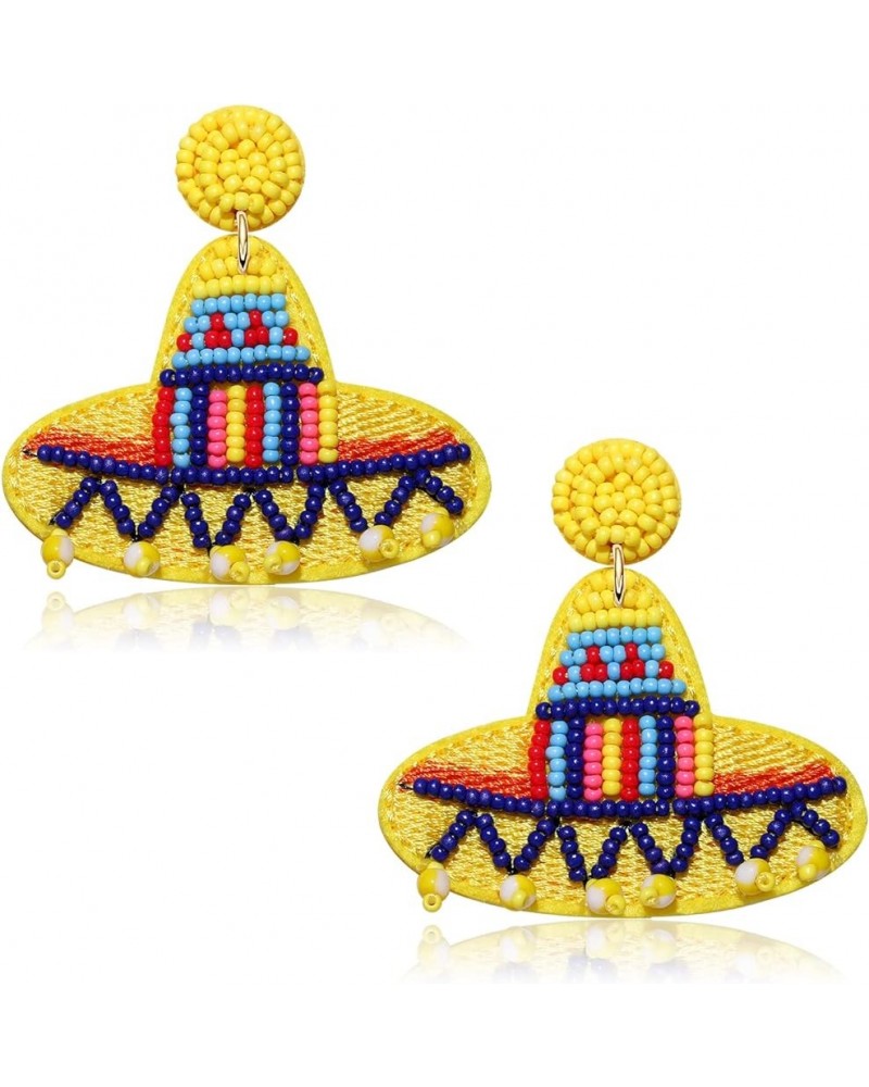 Cinco de Mayo Earrings for Women Girls Beaded Sombrero Chili Pepper Drop Dangle Earrings Mexican Party Jewelry Gifts Sombrero...