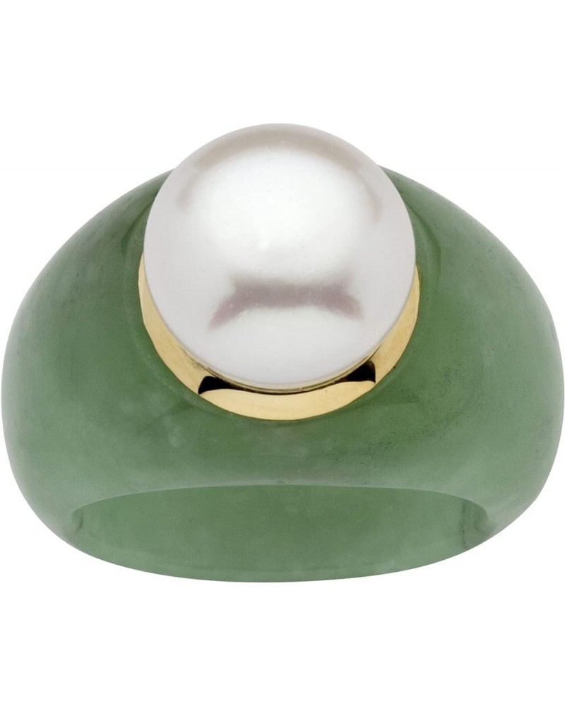 PalmBeach Jewelry 10K Yellow Gold Round Genuine Cultured Freshwater Pearl set in Genuine Black or Green Jade Ring (11 mm) Gre...