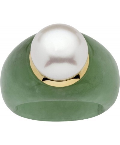 PalmBeach Jewelry 10K Yellow Gold Round Genuine Cultured Freshwater Pearl set in Genuine Black or Green Jade Ring (11 mm) Gre...