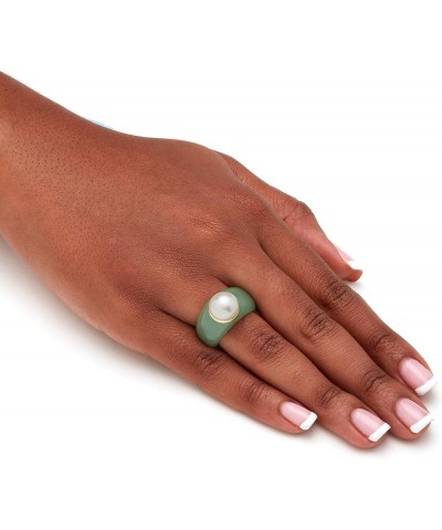 PalmBeach Jewelry 10K Yellow Gold Round Genuine Cultured Freshwater Pearl set in Genuine Black or Green Jade Ring (11 mm) Gre...