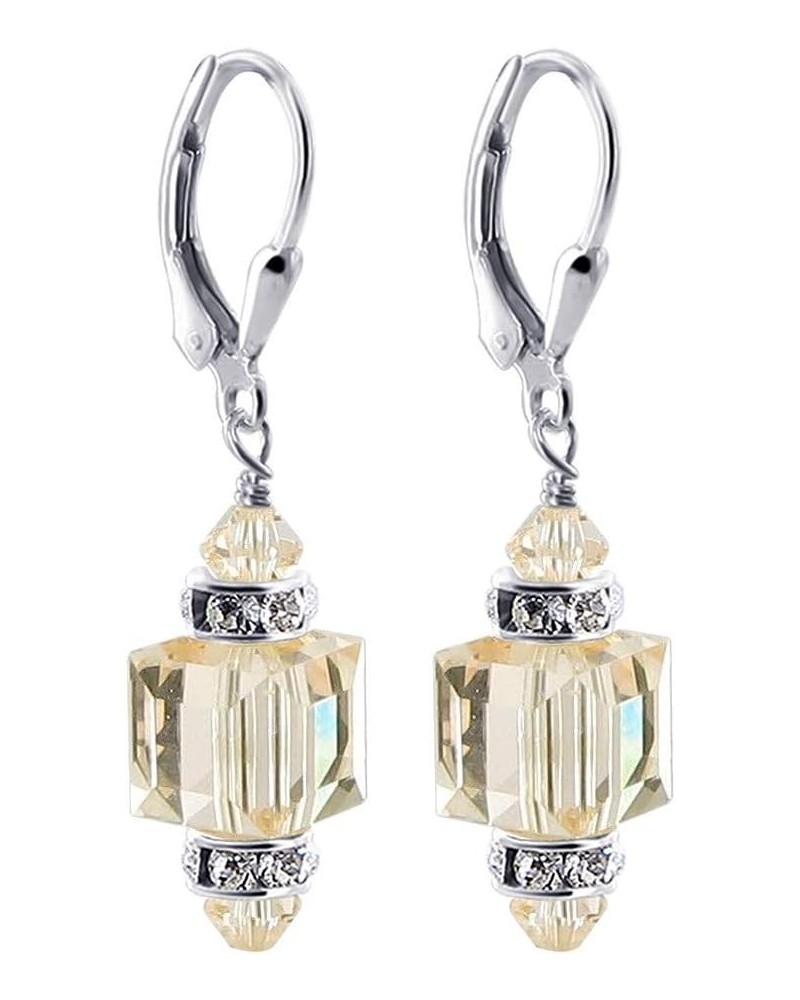 Cube Shaped Multifacted Austrian Crystal 925 Sterling Silver Drop Earrings for Women Light Yellow $15.36 Earrings