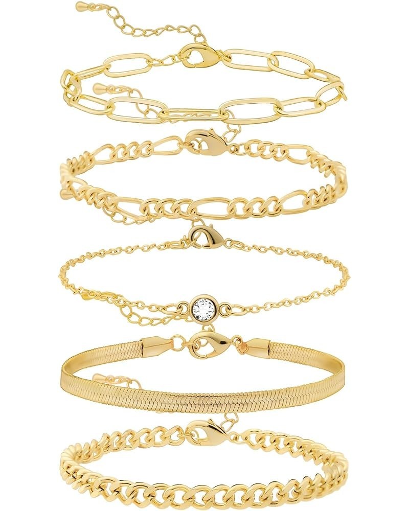 Gold Bracelets for Women Trendy 14k Real Gold Plated Dainty Bracelet Stack Set Cute Stackable Beaded Tennis Snake Cuban Link ...