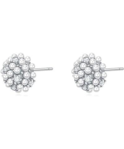 925 Sterling Silver Pearl Cluster Stud Earrings for Women, Hypoallergenic Earrings Pearls & Cz $9.20 Earrings