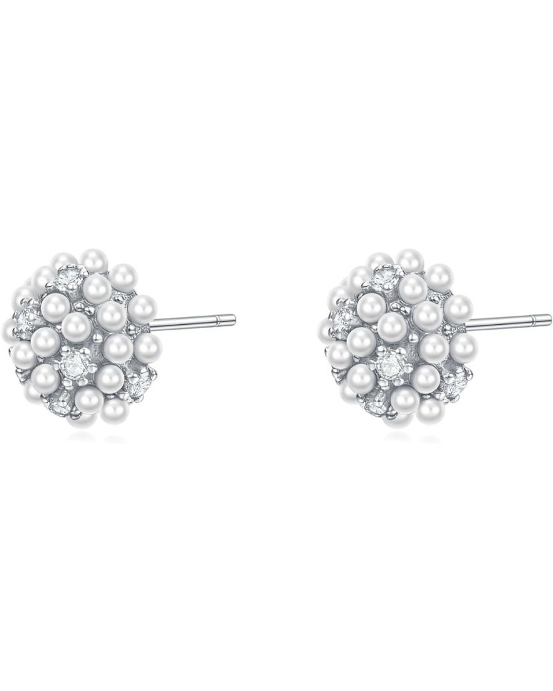 925 Sterling Silver Pearl Cluster Stud Earrings for Women, Hypoallergenic Earrings Pearls & Cz $9.20 Earrings