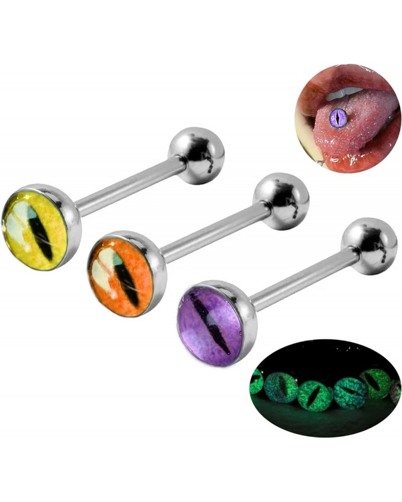 Glow in the Dark Dragon Eye Ball Tongue Ring Stainless Steel Barbell for Men and Women Halloween Body Piercing Jewelry Gift Y...