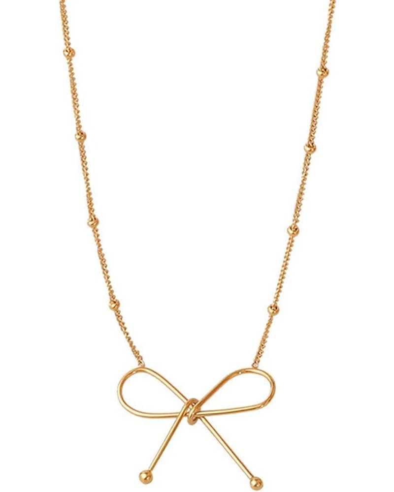 Bow Necklace for Women Gold Silver Beaded Chain Necklace Bow Pendant Necklace Gold Chain Necklace Christmas Gifts Gold $6.88 ...