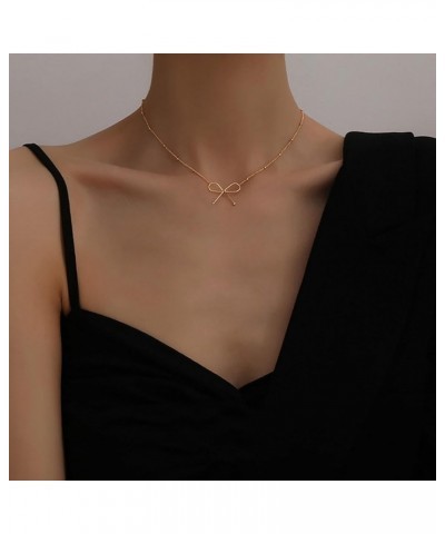 Bow Necklace for Women Gold Silver Beaded Chain Necklace Bow Pendant Necklace Gold Chain Necklace Christmas Gifts Gold $6.88 ...