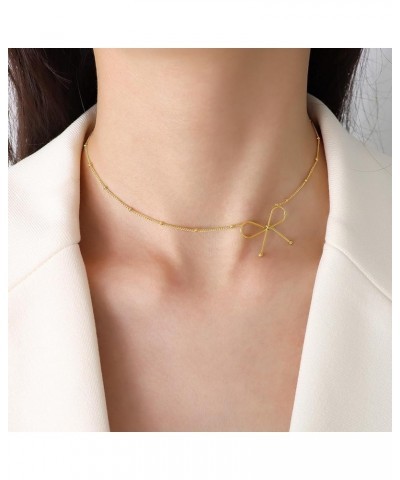 Bow Necklace for Women Gold Silver Beaded Chain Necklace Bow Pendant Necklace Gold Chain Necklace Christmas Gifts Gold $6.88 ...