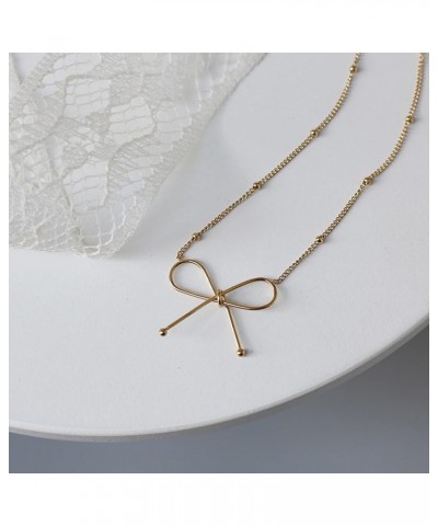 Bow Necklace for Women Gold Silver Beaded Chain Necklace Bow Pendant Necklace Gold Chain Necklace Christmas Gifts Gold $6.88 ...