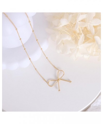 Bow Necklace for Women Gold Silver Beaded Chain Necklace Bow Pendant Necklace Gold Chain Necklace Christmas Gifts Gold $6.88 ...