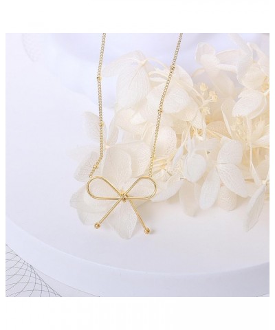 Bow Necklace for Women Gold Silver Beaded Chain Necklace Bow Pendant Necklace Gold Chain Necklace Christmas Gifts Gold $6.88 ...