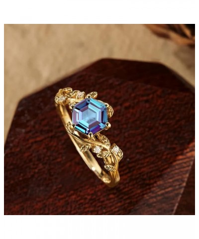 Hexagon Cut Alexandrite Rings for Women 10K 14K 18K Gold Color-Change Alexandrite Engagement Promise Anniversary Ring Destiny...