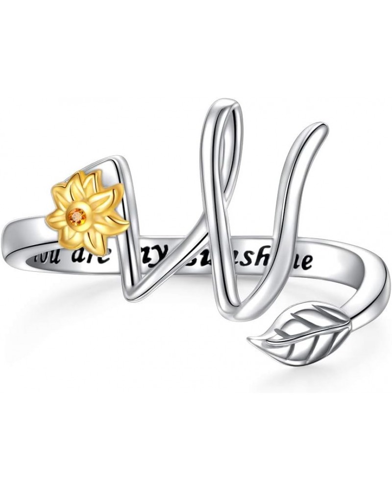 Sterling Silver Gold Tone Sunflower Initial 26 Letter Script Name Alphabet A to Z Resizable Ring for Size 5-9 W $13.44 Rings