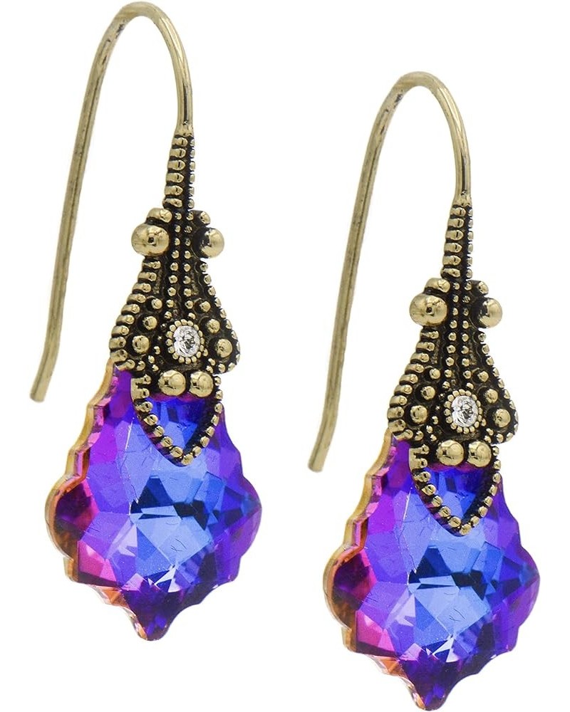 Handmade Iridescent Vintage Dangling Earrings for Woman Art Deco Austrian Crystal Jewelry Gift Box Purple $18.35 Earrings