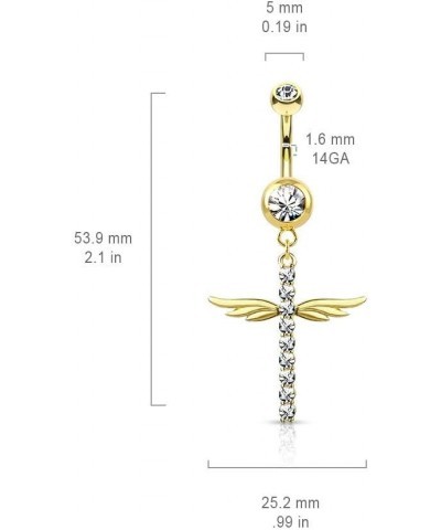 Dynamique CZ Paved Cross With Wings Dangle Double Jeweled 316L Surgical Steel Belly Button Rings (Sold Per Piece) Clear $10.7...