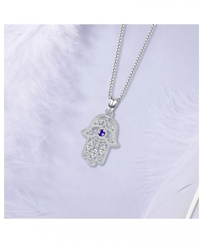 S925 Sterling Silver Birthstone Jewelry,Hamsa Necklace for Women, Hand of Fatima Evil Eye Pendant with Cubic Zirconia, Birthd...