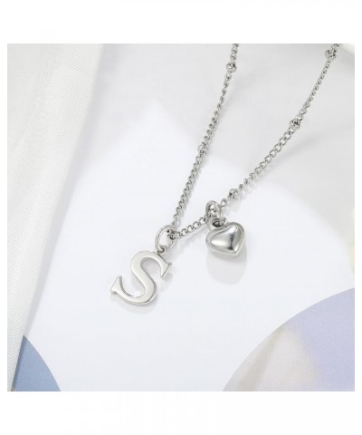 Easter Gifts for Girls Heart Initial Necklaces, Dainty Sterling Silver Necklace for Girls Heart Pendant Necklace Silver Initi...