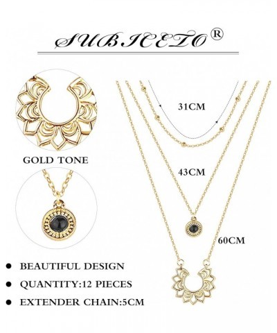 12Pcs Layered Necklaces for Women Adjustable Gold Chain Layering Necklace Sliver Gold Plated Multilayer Butterfly Moon Circle...