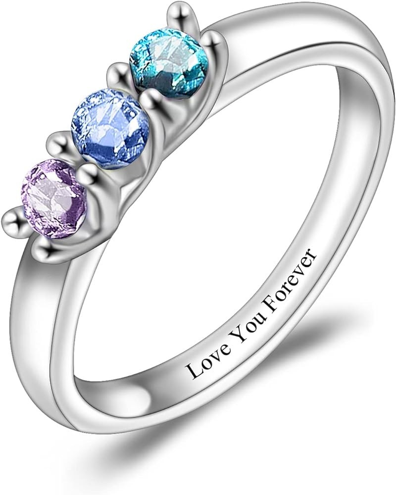 Mothers Ring Personalized S925 Mothers Rings with 3 Simulated Birthstones for Grandmother Mother Meaningful Anniversary Rings...