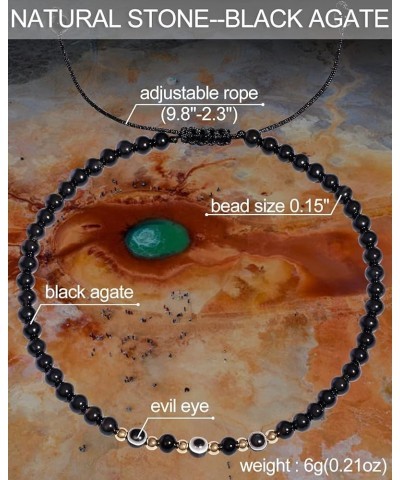 Evil Eye Ankle Bracelets for Women Beads Anklets Beach Accessiory Gemstone Healing Crystal Adjustable Black Agate $10.74 Anklets