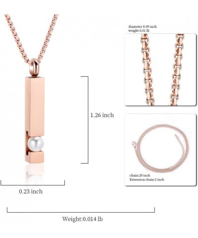 Pearl Bar Stainles Steel Cremation Necklace for Ashes Urn Pendant Ashes Hold Memorial Jewelry for Women Men Rose Gold with Wh...