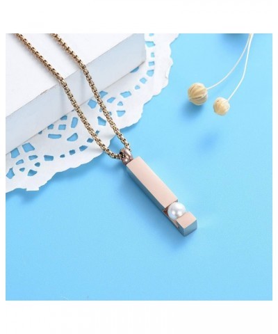 Pearl Bar Stainles Steel Cremation Necklace for Ashes Urn Pendant Ashes Hold Memorial Jewelry for Women Men Rose Gold with Wh...