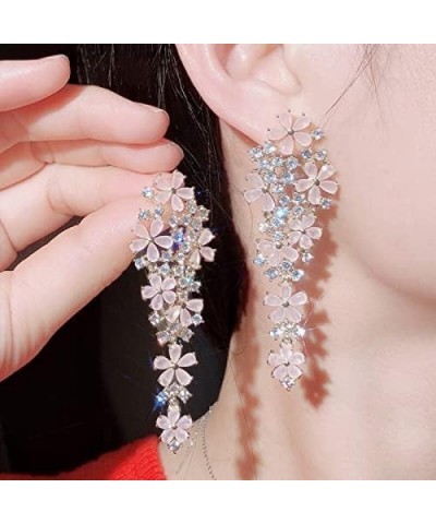 Crystal Romantic Long Big Hanging Pink Drop Earrings for Elegant Women Derss Jewelry Accessories E501 - (Metal Color: Black G...