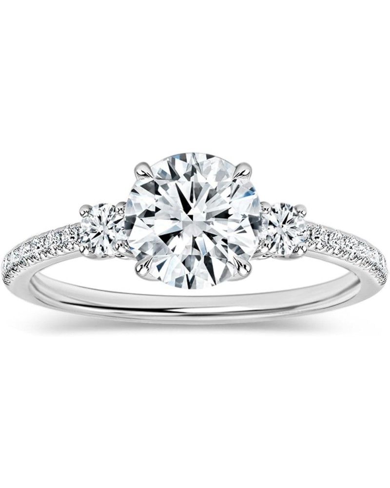 Round Lab Grown White Diamond Classic Three Stone Engagement Ring for Women in 925 Sterling Silver 6 1.00 Carat $93.06 Rings