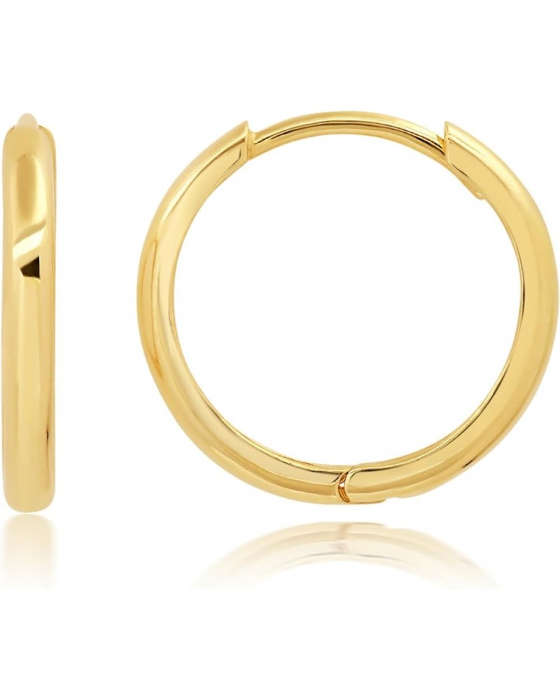 14k Solid Yellow Gold Domed or Flat Style Small Huggie Hoop Earrings with Hidden Post Hinge Closure in Various Sizes Domed St...