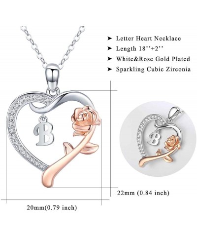 Rose Gold Initial Letter Necklaces for Women S925 Sterling Silver Love Heart Letters with Rose Flower Pendant Christmas Brith...