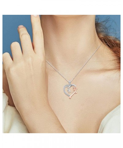 Rose Gold Initial Letter Necklaces for Women S925 Sterling Silver Love Heart Letters with Rose Flower Pendant Christmas Brith...