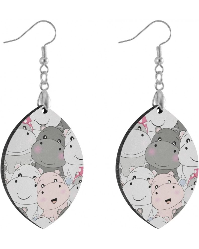 Cute Baby Hippo Dangle Earrings for Women Girls Wood Earring, Waterdrop Shape leaf $7.94 Earrings